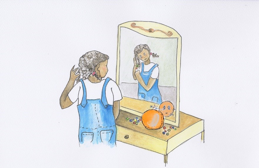 Illustration von Bella vor dem Spiegel
