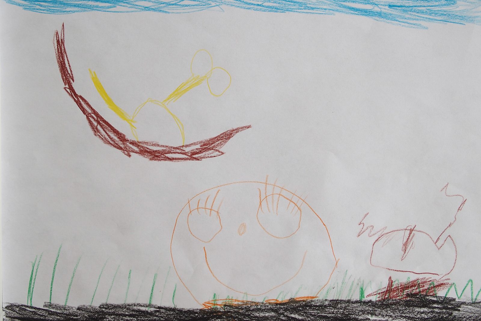Kinderzeichnung von Bella Ball und einem Vogel