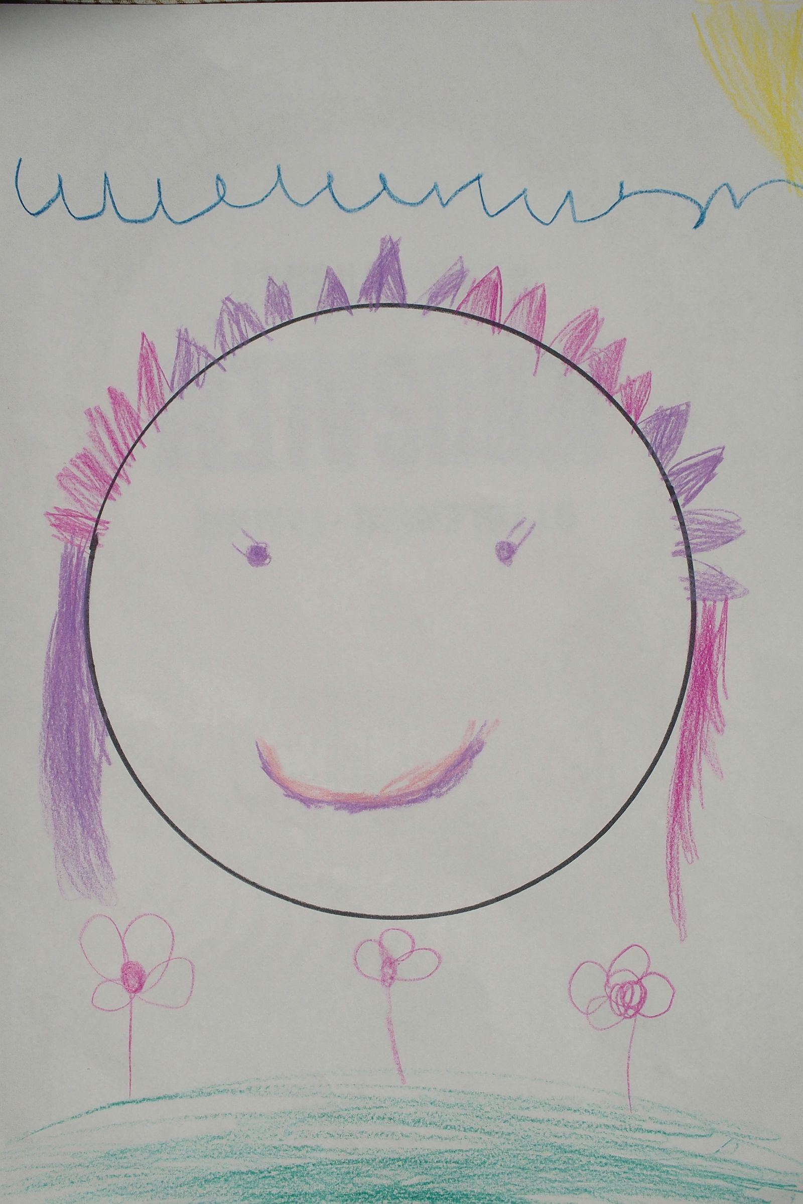 eine Kinderzeichnung von Bella Ball in Lila