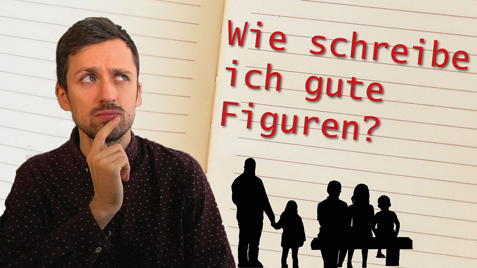 Fabian Navarro vor dem Schriftzug "Wie schreibe ich gute Figuren?"