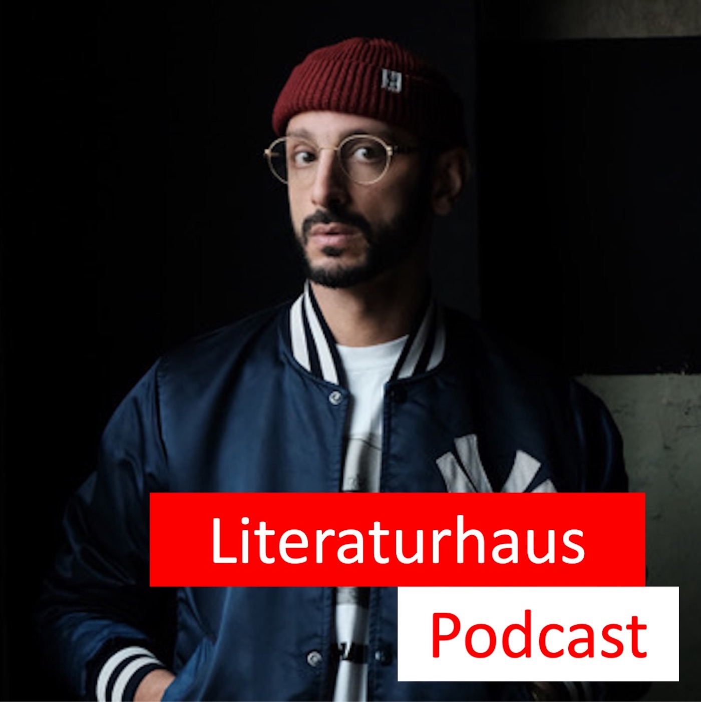 Foto von Behzad Karim Khani mit dem Schriftzug des Literaturhaus-Podcasts