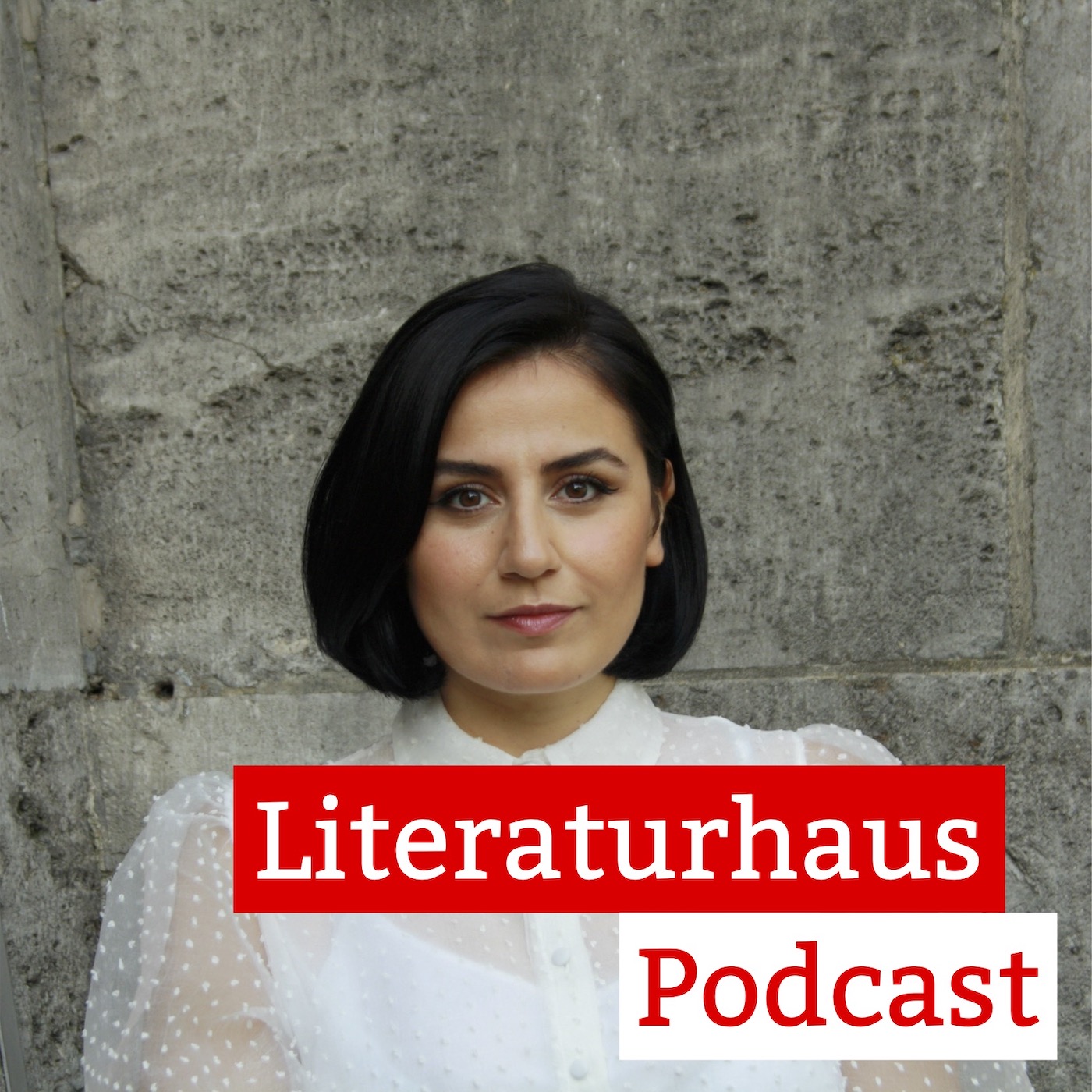 Foto von Karosh Taha mit dem Schriftzug des Literaturhaus-Podcasts