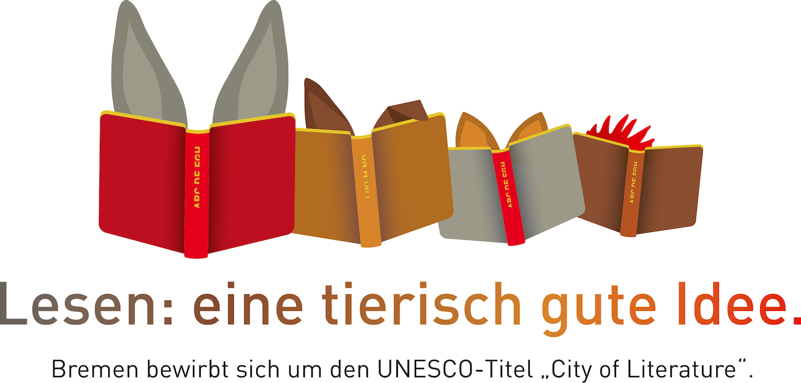 Logo zur Bremer Bewerbung als "City of Literature", Bild von lesenden Stadtmusikanten