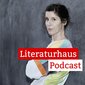 Foto von Daniela Dröscher mit dem Schriftzug des Literaturhaus-Podcasts