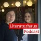 Foto von Marlene Schmidt und Alena Glandien mit dem Schriftzug des Literaturhaus Podcasts